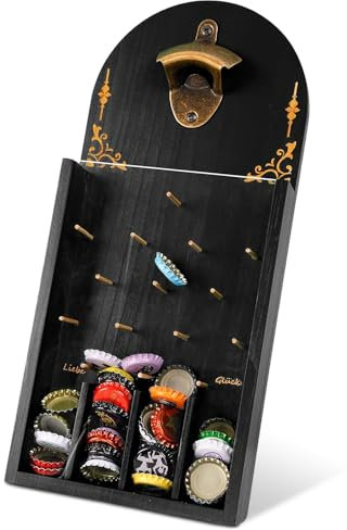 Flaschenöffner Holz mit Auffangbehälter，Flaschenöffner Wand, Bieröffner Wand Geschenkideen für Männer, Bieröffner Wand für Bruder Männergeschenke, Wandflaschenöffner Geschenk Mann （Schwarz）