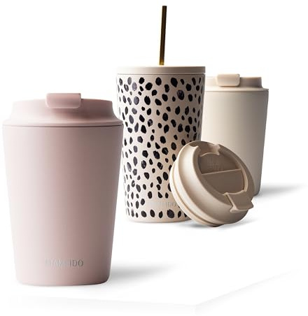 MAMEIDO Termo Café 350 ml (Blush Kissed) | 4h caliente/8h frío, a prueba de fugas y sin BPA con tapa abatible – vaso termico para llevar de acero inoxidable para café