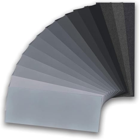 15 hojas de papel de lija surtido de grano 80 a 3000, hojas de papel de lija húmedo y seco para acabado de muebles de madera, lijado de metal, pulido automotriz, 9 x 3.6 pulgadas
