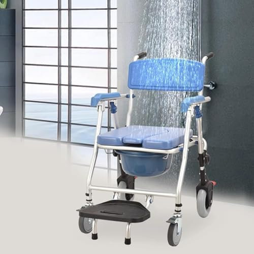 Shower Commode Chairs with Wheels, Bedside Commodes Stable and Comfort, Commode Toilet Chair For Disabled Elderly People,Shower Chair for Elderly, Shower Wheelchair