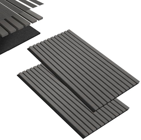 Aufun Lot de 2 panneaux acoustiques en bois - Revêtement mural insonorisant - Autocollant - 120 x 60 cm - Motif - Panneau mural sur feutre acoustique - Pour salon, studio, bureau, vestiaire - Gris