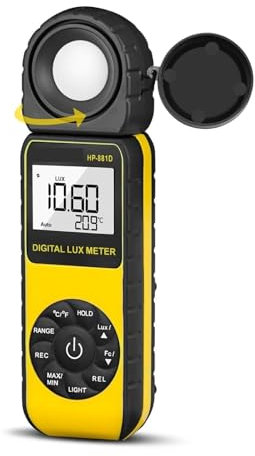 YQVEOT Luxmètre Luxmètre numérique -881D - Haute précision, Large Plage de Mesure de 1 à 400000 lux, écran LCD, zéro Automatique et indicateur de Faible consommation