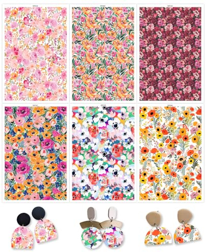 BAOFALI 12 hojas de papel de transferencia de flores para arcilla polimérica, 6 fondos diferentes, papel de transferencia de arcilla polimérica para bricolaje, arte, joyería, pendientes, 14 x 9 cm