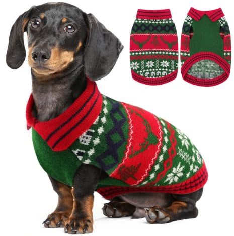 KONVINIT Weihnachtspullover Hund mit Rentier & Tannenbaum Warme Hundepulli