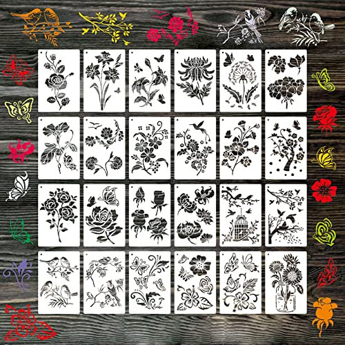 Lot de 24 pochoirs de peinture motif fleurs oiseaux pochoirs enfants art dessin décoration de fête pour la cuisson au four