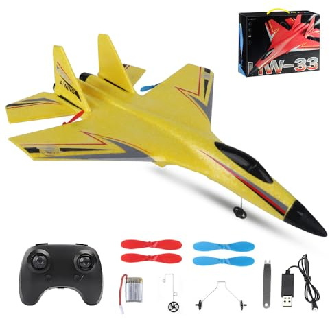LUFEIS F-22 RC Flugzeug, Ferngesteuertes Flugzeug, 2.4Ghz 2 Kanal Flugzeuge Ferngesteuert, Ferngesteuerte Flugzeuge, Modellflugzeug Ferngesteuert, mit Xpilot Gyroskop System für Anfänger (Gelb F22)