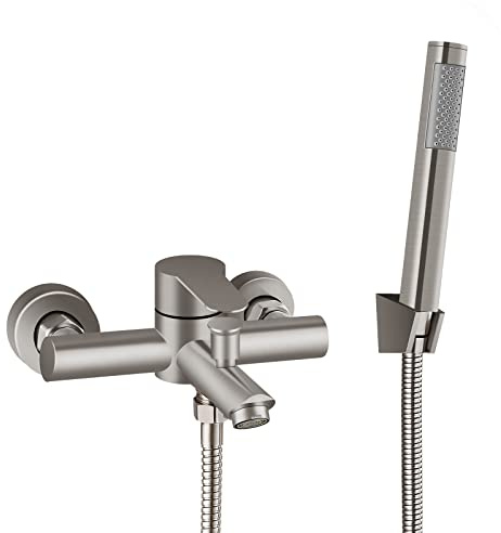 Duschsystem, Wandmontage, Badewannenarmatur, gebürstetes Nickel, 15,2 cm zentraler Badewannenfüller mit Handbrause, Einhebelmischer, Edelstahl SUS304