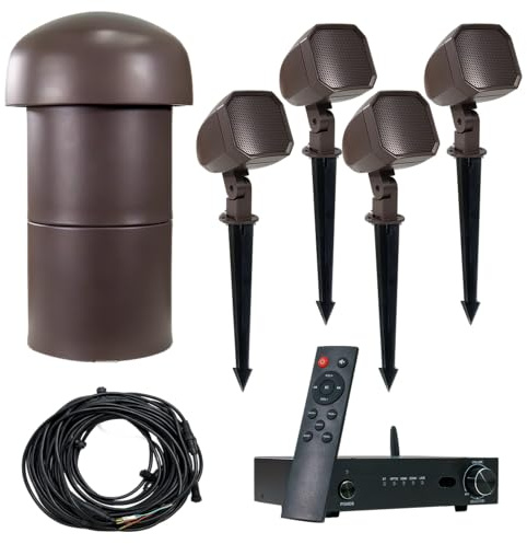 VOLT OHM 4.1 Outdoor Audio System with 4 Satellite Speakers, Subwoofer & Bluetooth Amplifier, Provides Coverage Up to 1300 Square Feet