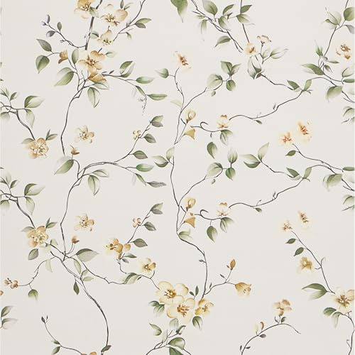 FENTIS Selbstklebende Tapete Vinylfolie Klebefolie Beige Tapete für Wohnzimmer Blatt und Blumenmuster Kontaktpapier für Küche Badezimmer Schlafzimmer Wasserdicht 44,5x300cm