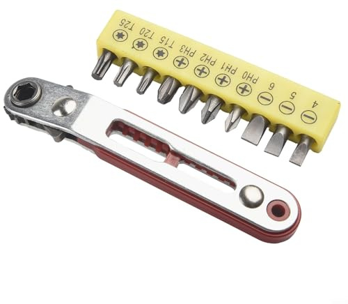 Winkel-Ratschenschlüssel 90 mit rechtem Zoll-Grad, 10-teiliges Bit-Set, 1/4-Zoll-Griffantrieb, 16 Zähne, gekröpfter Winkelschraubendreher für enge Spa