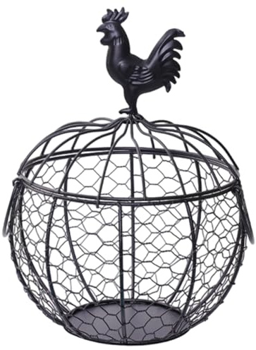 DAGLLGEW Eierkorb mit Henkel, Kleiner Metall-Eierkorb im Vintage-Stil von Famhouse mit Hühnerdekor im Deckel, auch für Obst, Gemüse und Blumen geeignet.