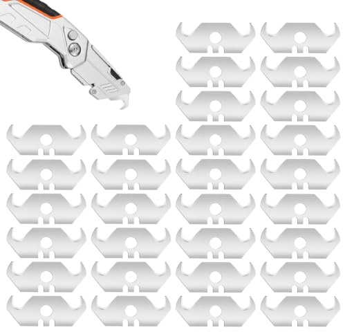 30 cuchillas de gancho trapezoidal, 48 x 19 mm, cuchillas de gancho para cúter y cúter, cuchillas de gancho para alfombras, cuero, papel pintado, cartón, PVC (plata)