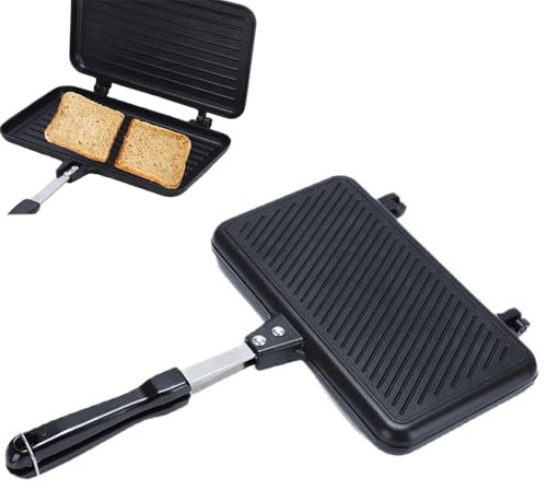 Appareil à croque-monsieur double face avec poignée résistante à la chaleur - Poêle à griller antiadhésive avec aluminium - Gaufrier - Grille-pain pliable - Pour la cuisine à la maison