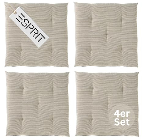 Esprit 4er Set Sitzkissen Stuhl 40x40cm Braun - Bequeme Stuhlkissen für Esszimmer & Küche - waschbar bis 30°C - Öko-Tex - Sitzauflage für Gartenmöbel, Sitzpolster, Bank, Bürostuhl & Boden