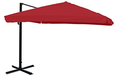 Mendler HWC-A96AM - Sombrilla para gastronomía (3,5 x 3,5 m, 4,95 m, poliéster/aluminio, 25 kg, giratoria), burdeos, 255 x 410 x 350 cm