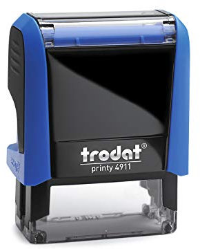 trodat adress-stämpel, Printy 4911, blå ren kuddbyte, klimatstil, med positioneringsfönster för perfekt justering