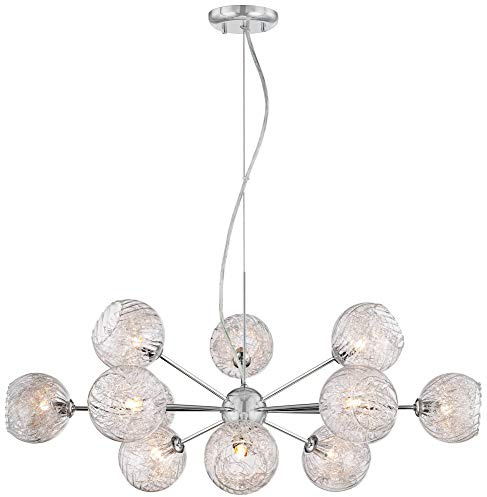 Possini Euro Design Wired Chrome Hanging Chandelier Lighting 32 Wide Modern Sputnik Cup Glass 12-Light Fixture for Dining Room Living House Home Foyer Kitchen Island Entryway Bedroom High Ceilings