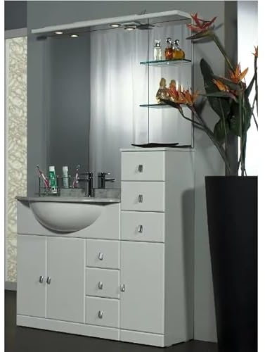 Bagno Italia Mobile Arredo Bagno cm 100+30 con lavabo sottopiano bianco lucido con specchio Mobili 1 l