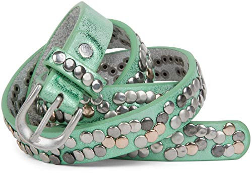 styleBREAKER schmaler Nietengürtel mit mehrfarbigen Nieten im Vintage Style, kürzbar 03010044, Farbe:Antik-Mint, Größe:90cm