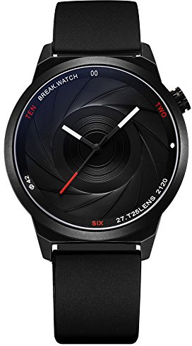 Reloj de pulsera unisex, para hombre o mujer, engranaje Quartz, diseño simple con correa de goma, esfera emulando objetivo fotográfico, de Break
