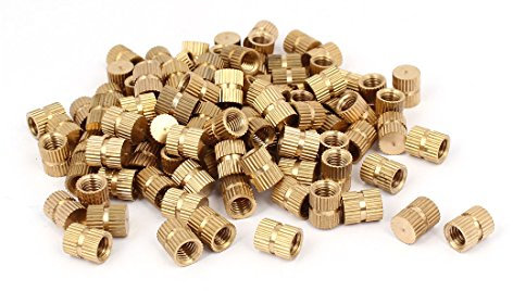 Sourcingmap M6 x 10mm 8.3mm OD Brass Threaded Insert Embedded Knurled Thumb Nut 100PCS