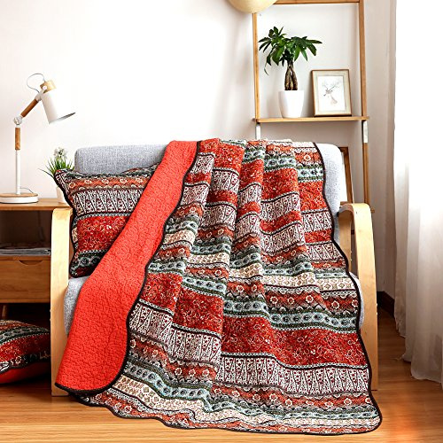 NEWLAKE Quilt Decke mit reversibler Floral Patchwork Orange Jacquard 60 * 78 Inch