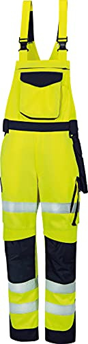 Vizwell Warnschutz-Latzhose Arbeitslatzhose Signal + Gratis Werkzeugtasche leuchtgelb-Marine Gr.42-68
