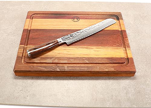 KAI Shun Premier Tim Mälzer Angebotsset | TDM-1705 ultrascharfe japanische Brotmesser aus Damaststahl | + großes massives Schneidebrett aus Fasseiche 40x30 cm | VK: 279,- €