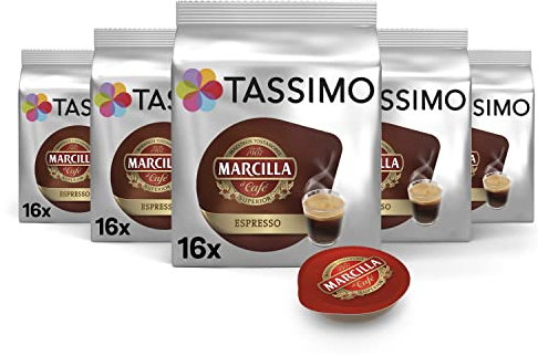Tassimo Cápsulas de Café Marcilla Espresso | 80 Cápsulas Compatibles con Cafetera Tassimo - 5PACK - Amazon Exclusive