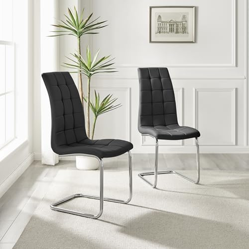 Furniturebox UK Dining Chairs - Murano Seating for Kitchen Dining Room Set of 2 - Premium Soft Modern Seats - Deluxe Contemporary & Luxurious (2x Black Chairs)