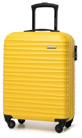 WITTCHEN Reisekoffer Handgepäck Kabinengepäck Rollkoffer Kabinenkoffer Kleiner Koffer Trolley Hartschale aus ABS 4 Spinner-Rollen Zahlenschloss Groove Line Größe S gelb Lufthansa/Eurowings/Ryanair