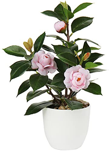 Briful Künstliche Zimmerpflanze Kamelie Kunstpflanze Camellia Japonica im Kunststofftopf Dekorative Seidenblumen Kamelie Kunstblumen für Home Hotel Dekoration