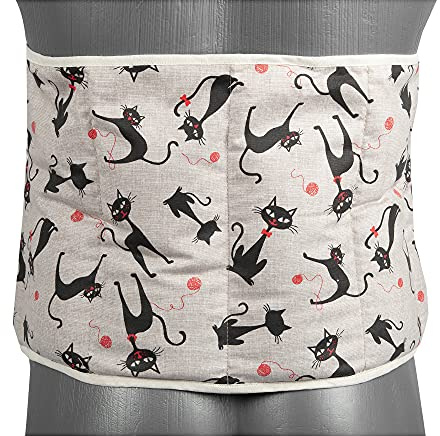 Ceinture lombaire chauffante aux graines de colza, longueur environ 135cm. Coussin thermique aux graines XXL (compartimenté en sept avec fermeture à bande auto-agrippante, Mimi le chat