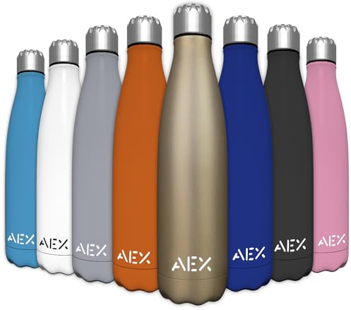 AEX Stainless Steel Vacuum Flask | Double Walled Insulated Bottle | 1000ml Gold Matt | Reusable Hot & Cold Drink