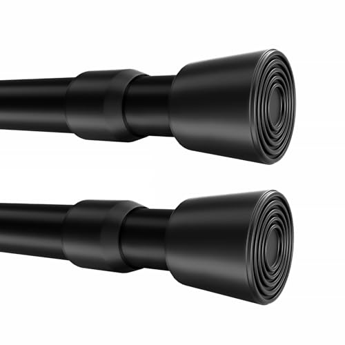 2 Pack 41-75 No Splicing Shower Curtain Tension Rods, Spring Telescopic Rod, Heavy Duty, No Bending, No Drilling Adjustable Rod for for Windows, Bedroom, Doorway Door, Closet, Black