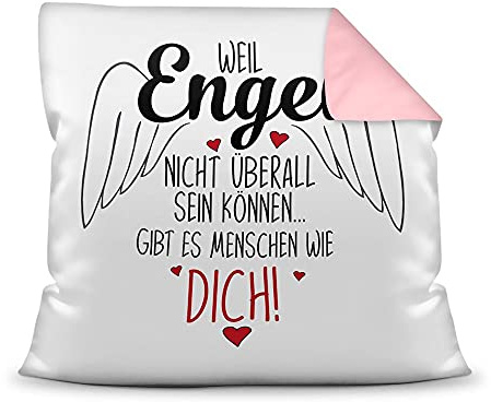 Print Royal Kissen mit Füllung - Weil Engel Nicht überall Sein können, gibt es Menschen wie Dich! - Geschenkidee Geburtstag, Hochzeitstag, Familie - Farbkissen Rückseite Rosa, 40x40 cm