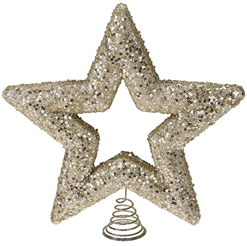 com-four® Weihnachtsbaumspitze Stern-Glitzer, Christbaumspitze | passend für jeden Christbaum - Stern zum Hinstellen für Weihnachten