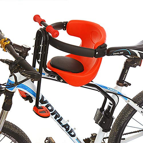 TIXBYGO Kinderfahrradsitz Sicherheits-Kindersitz Baby Fahrrad-Vordersitz Rot mit Pedal Kindersitz vorn für Damen u Herrenfahrrad Baby Fahrrad Sitz