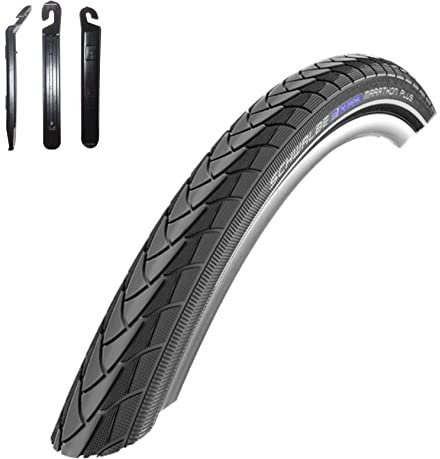 1 x Schwalbe Marathon Plus Fahrradreifen SmartGuard Reflex Pannenschutz unplattbar 28-622 (28 x 1,10) inkl. 3 Reifenheber