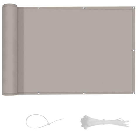 LOVE STORY Balkon Sichtschutz Wetterfest Balkonverkleidung 100x500cm | PES Balkonabdeckung Blickdichte,Balkonbespannung Windschutz und 95% UV-Schutz mit Kabelbinder für Balkongeländer, Taupe