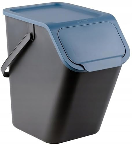 Go Practic Poubelle de Cuisine avec Couvercle 25 l Système de tri des déchets, Plastique Corbeille tri Selectif, Bac de Recyclage Empilable, Conteneur à Déchets, Fonction de Clic, Sans BPA Noir Bleue