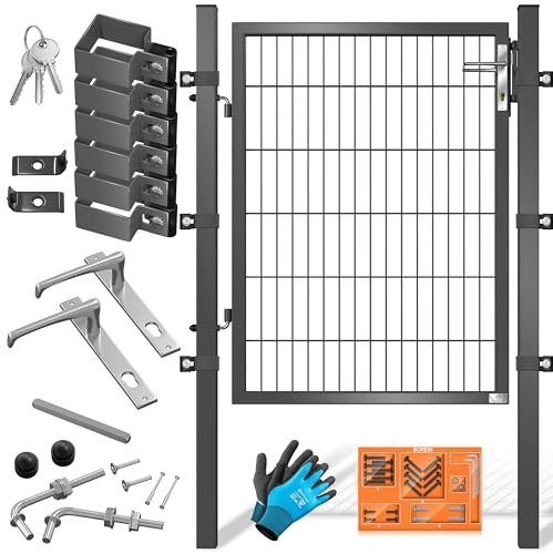 KESSER® Gartentor Premium Gartentür aus Metall verzinktem Stahl, Gartentür für Stabmattenzau Zauntor, Hoftor, inkl. Pfosten mit Schloss Türklinke und Schlüssel, 120 x 106cm Anthrazit