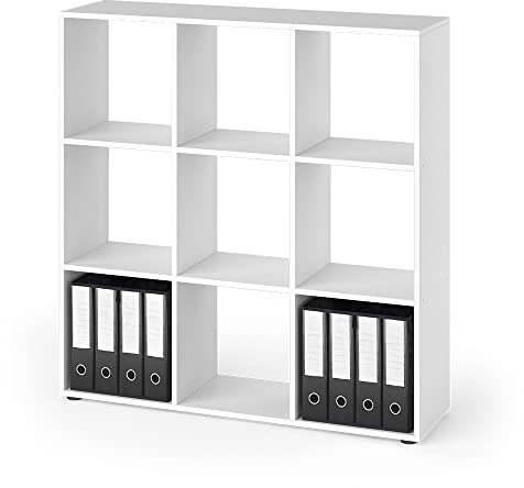 Vicco Raumteiler Nove, Weiß, 104 x 108 cm mit 2 Faltboxen, zur flexiblen Raumaufteilung und Aufbewahrung von Büchern