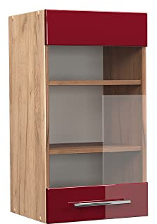 Vicco Küchenglasschrank Fame-Line, Bordeaux Hochglanz, 40 cm | MDF-Front · Soft-Close · Tiefe – 34,1 cm · Metallgriffe · ✓ Frei kombinierbar