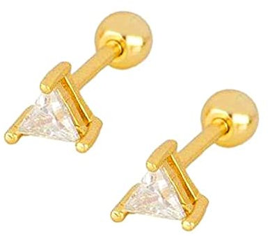 KnBoB Ohrstecker Damen Gold, Schlicht mit Triangel Weiß Zirkonia 925 Silber Ohrringe Schmuck