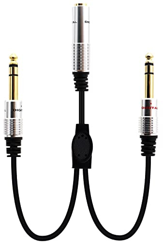 LOKEKE Cavo splitter a Y da 6,35 mm, placcato oro da 6,35 mm 1/4 femmina a doppio 6,35 mm 1/4 TRS maschio Mone Stereo Audio Jack Cavo per tablet, lettori cuffie (da F a M)