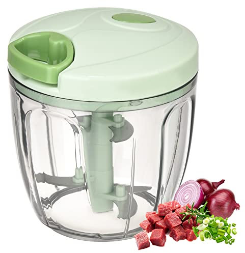 Picadora Manual 900Ml Con Cuerda - 3 Cuchillas De Acero Para Alimentos, Mini Blanco Para Verduras, Frutas, Cebollas, Nueces, Ajo, Zanahorias