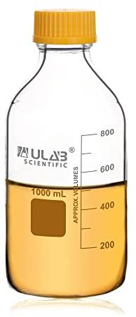 ULAB Runde Medien Laborflaschen Aufbewahrungsflaschen, Vol.1000 ml, 3.3 Borosilikat glasflasche mit GL45 Schraubverschluss, URB1039