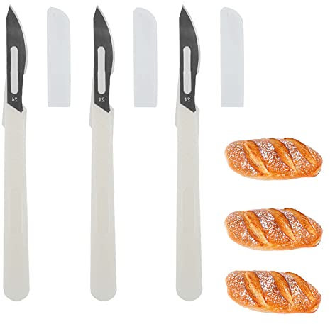 LONGHAO 3 Pcs Brot Cutter Messer,Brot Lame Messer,Baguette Messer,Teigmesser,Baguettemesser,Brotkratzmesser,Kuchenmesser,FüR Diy Brotteig Muster,Brot BäCker Cutter,Ritzmesser Zum Einschneiden