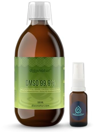 Dioxnatur DMSO 99,9 % 500 ml Dimethylsulfoxid pharmazeutische Qualität, Flasche + Zerstäuber, bernsteinfarbenes Glas